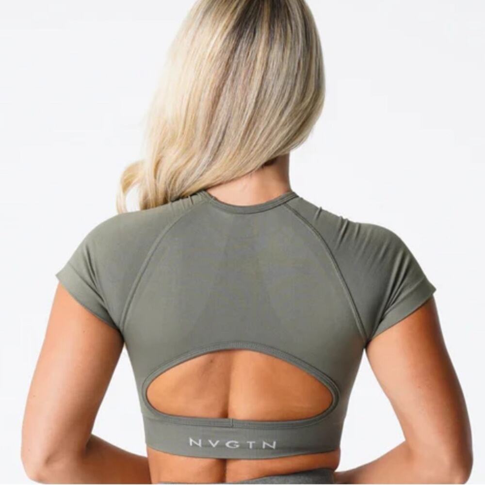 NVGTN Vortex Seamless Open Back Olive Green Top Small - Picture 3 of 5